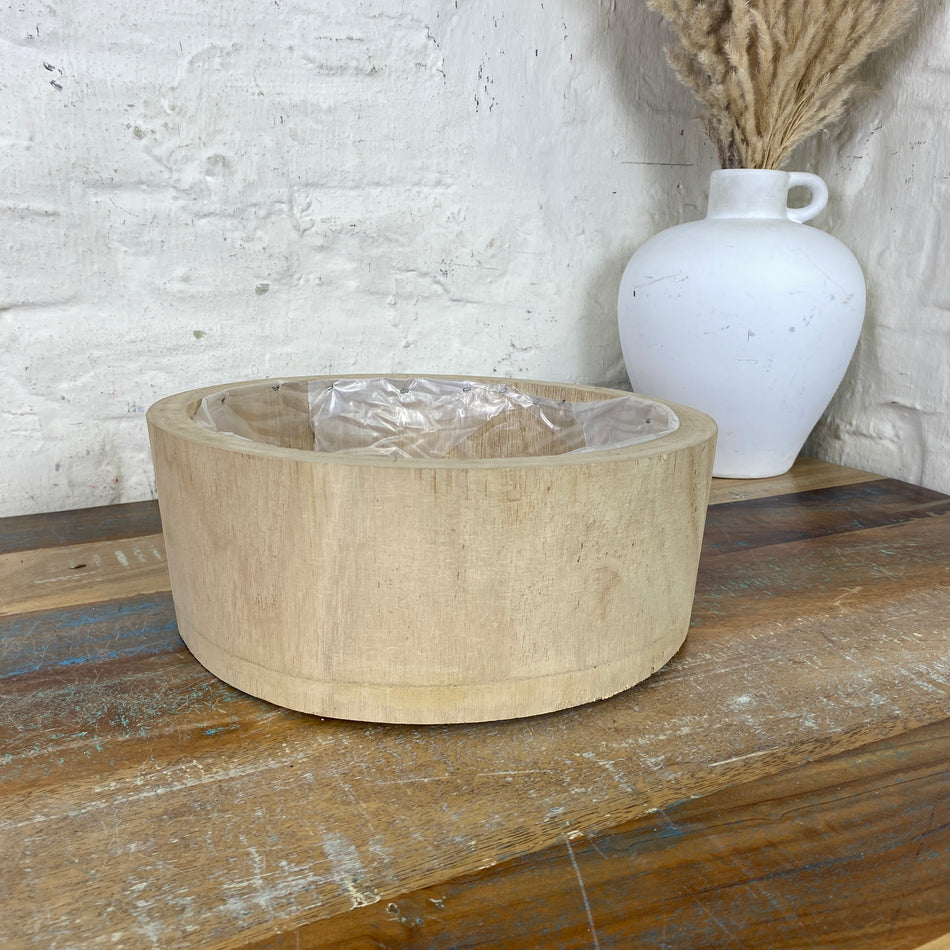 Holz Blumentopf Vollholz mit Kunststoff Beschichtung 26x9 natürlich Übertopf