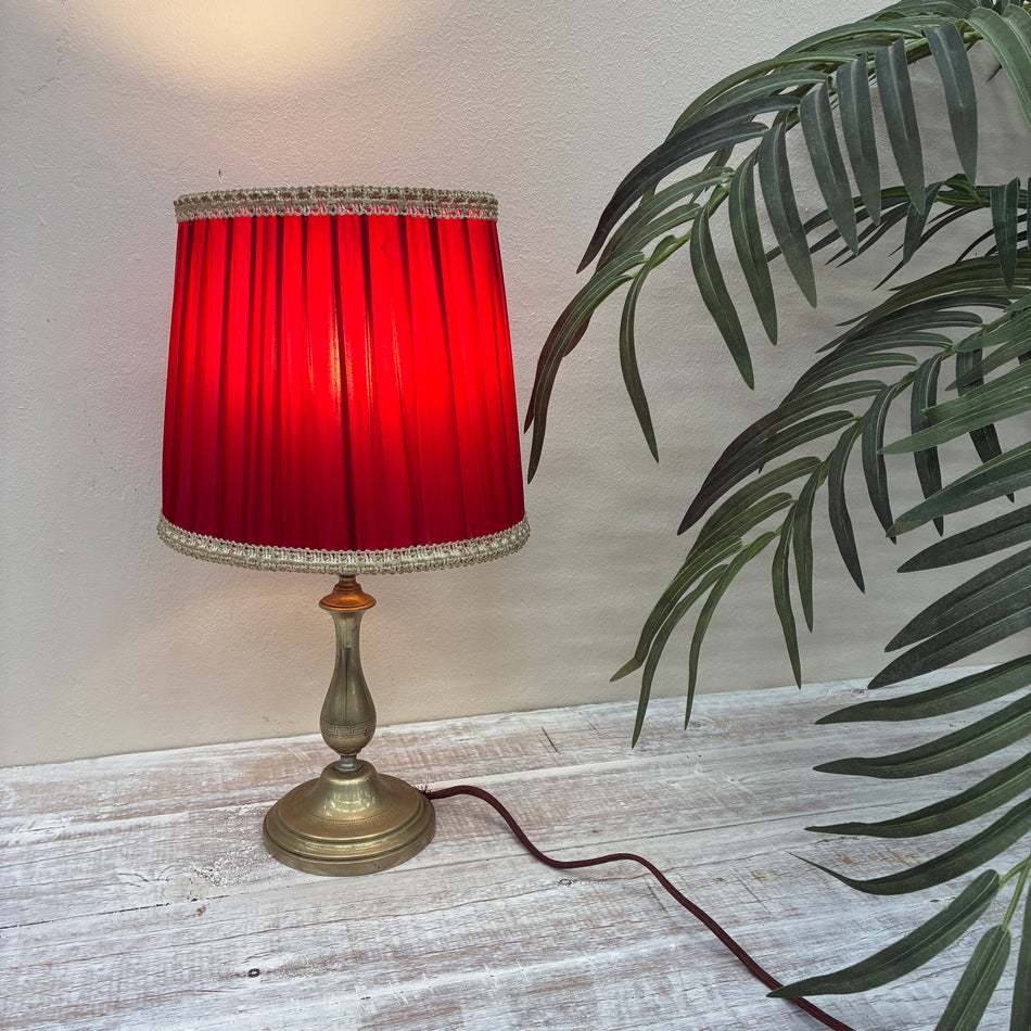 Tischlampe rot gold Messing Stoff Lampe Gebraucht