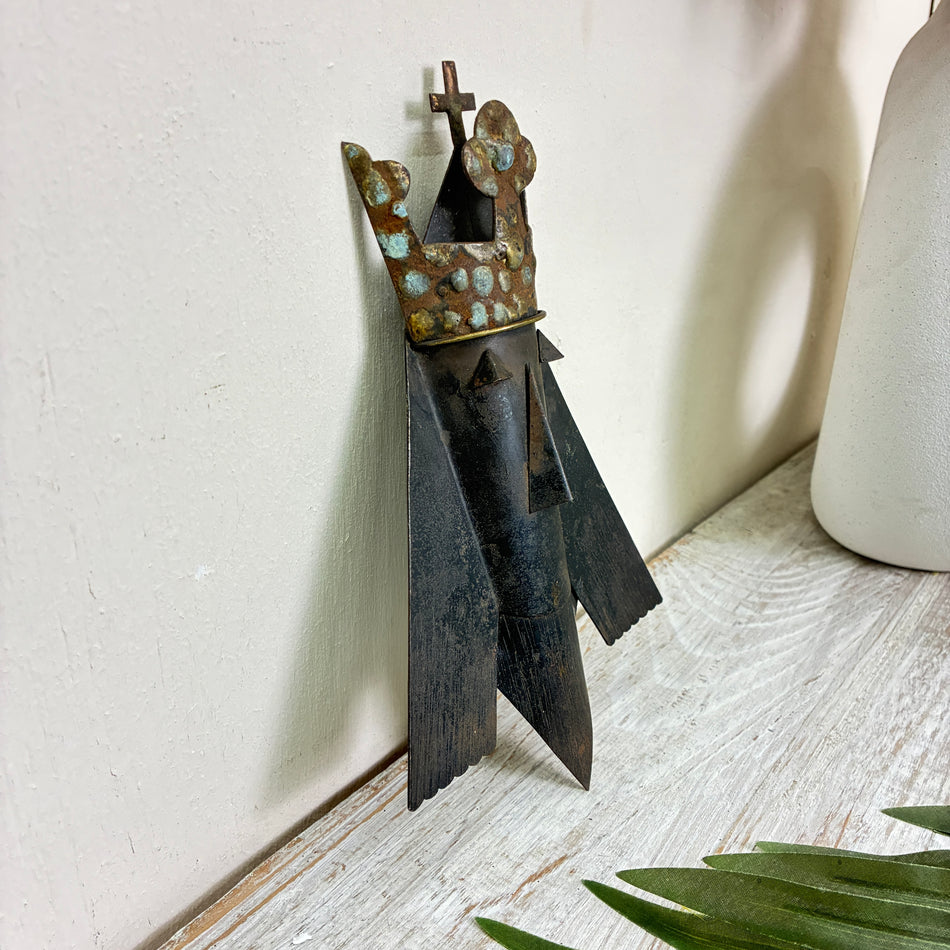 Sakkrale Figur Kronenfigur Metall Messing Wandobjekt Deko Gebraucht