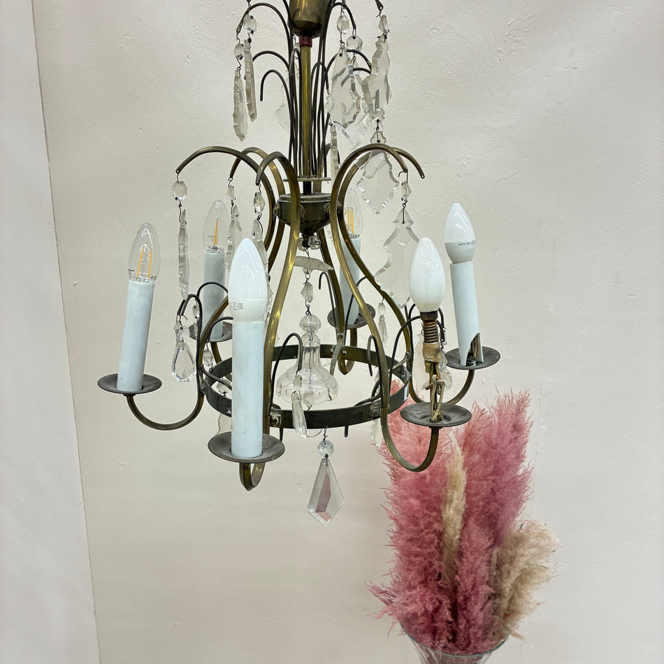 Klassischer Kronleuchter 6-flammig Deckenlampe Messing Luster Lampe Gebraucht