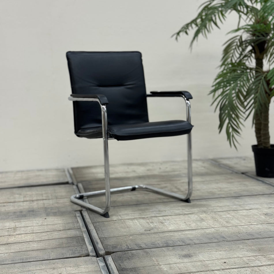 Nowy Styl Freischwinger Chrom schwarz Leder Stuhl