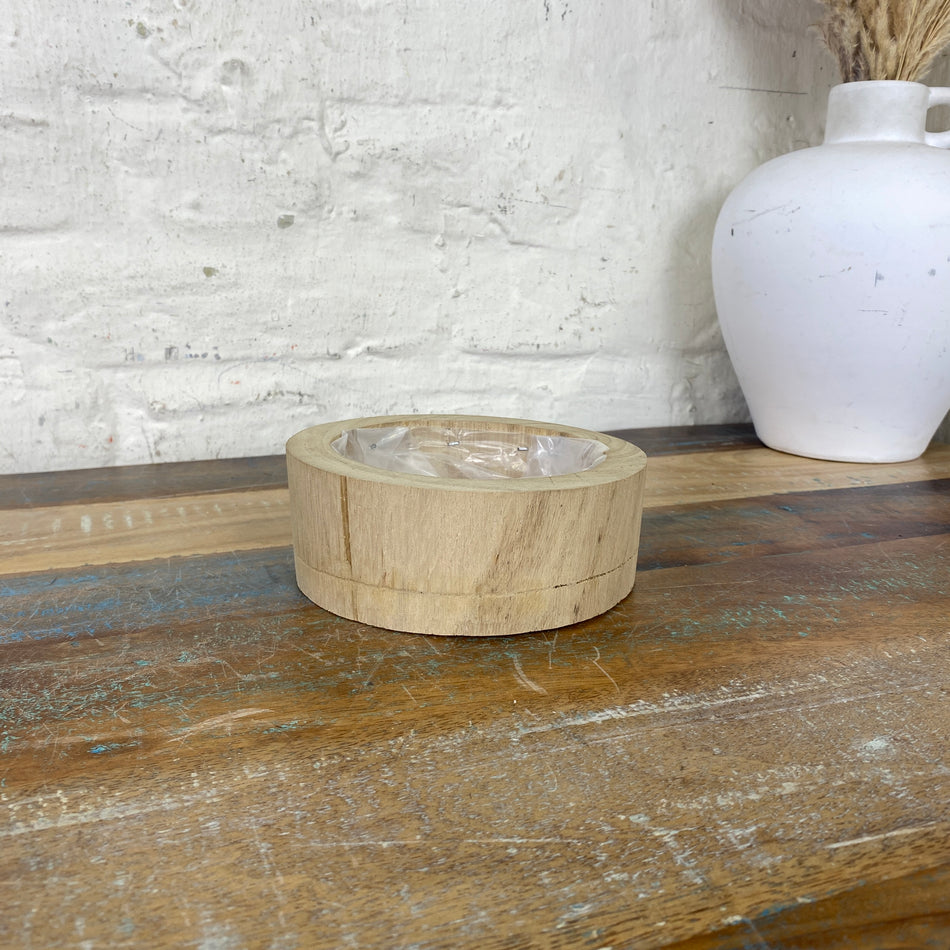 Holz Blumentopf Vollholz mit Kunststoff Beschichtung 13x4 natürlich Übertopf