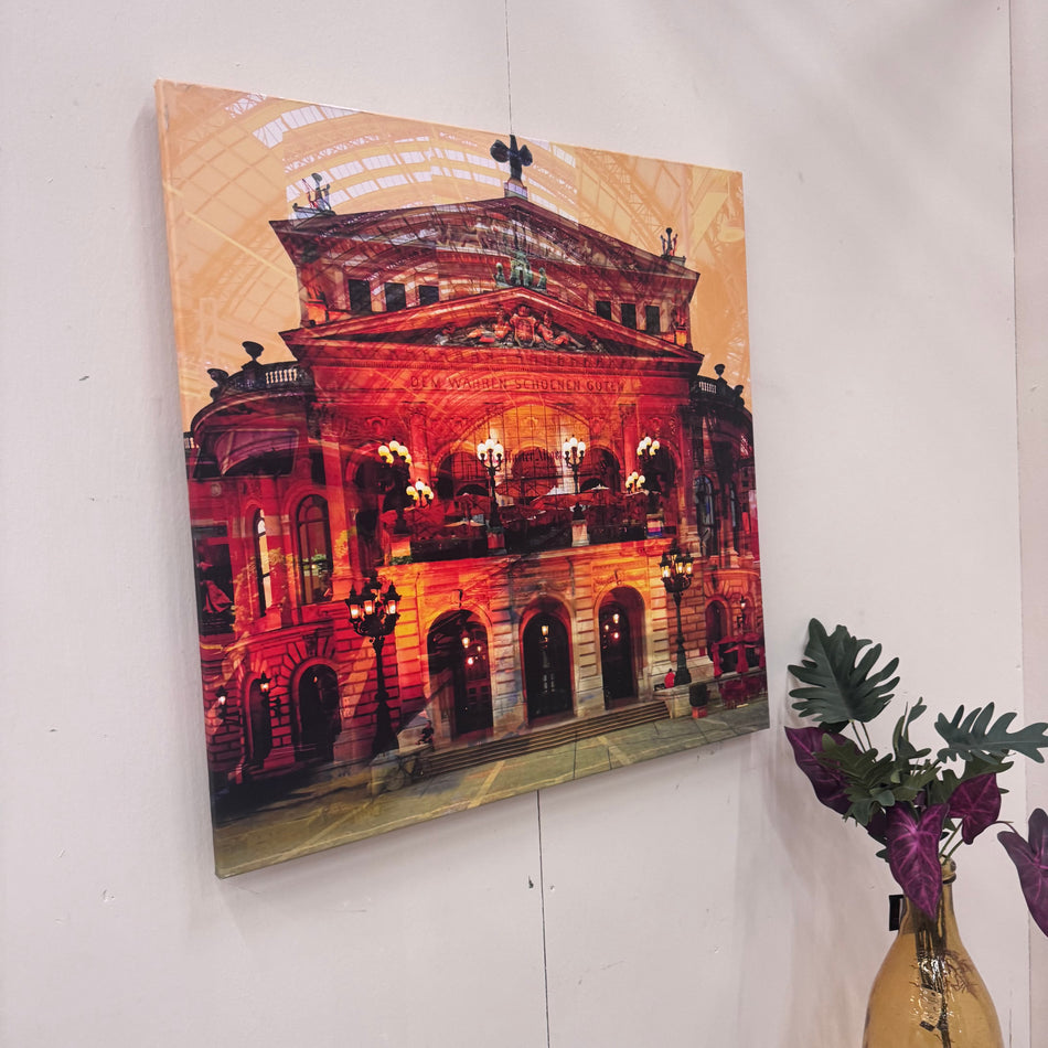 Wandbild 90x90 - Alte Oper Frankfurt Rot - Fotodruck auf Leinwand Gebraucht