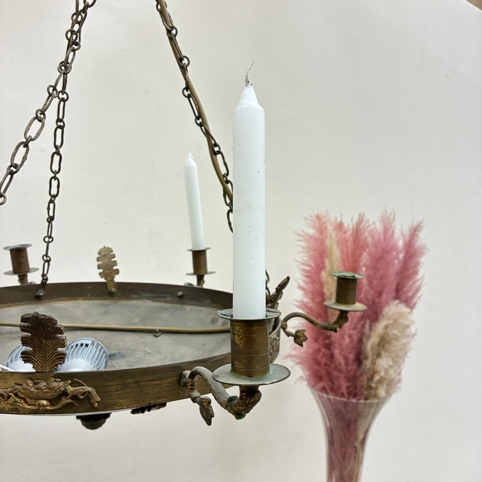Kerzen-Kronleuchter Hängeleuchter Empire Stil Messing Antik-Stil Lampe Gebraucht