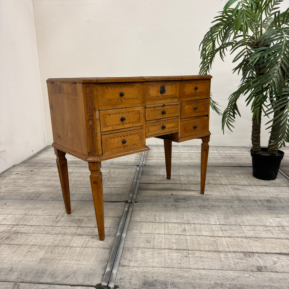 Dressing table, poudreuse, Neoclassical, fruitwood marquetry, 19th century, vintage