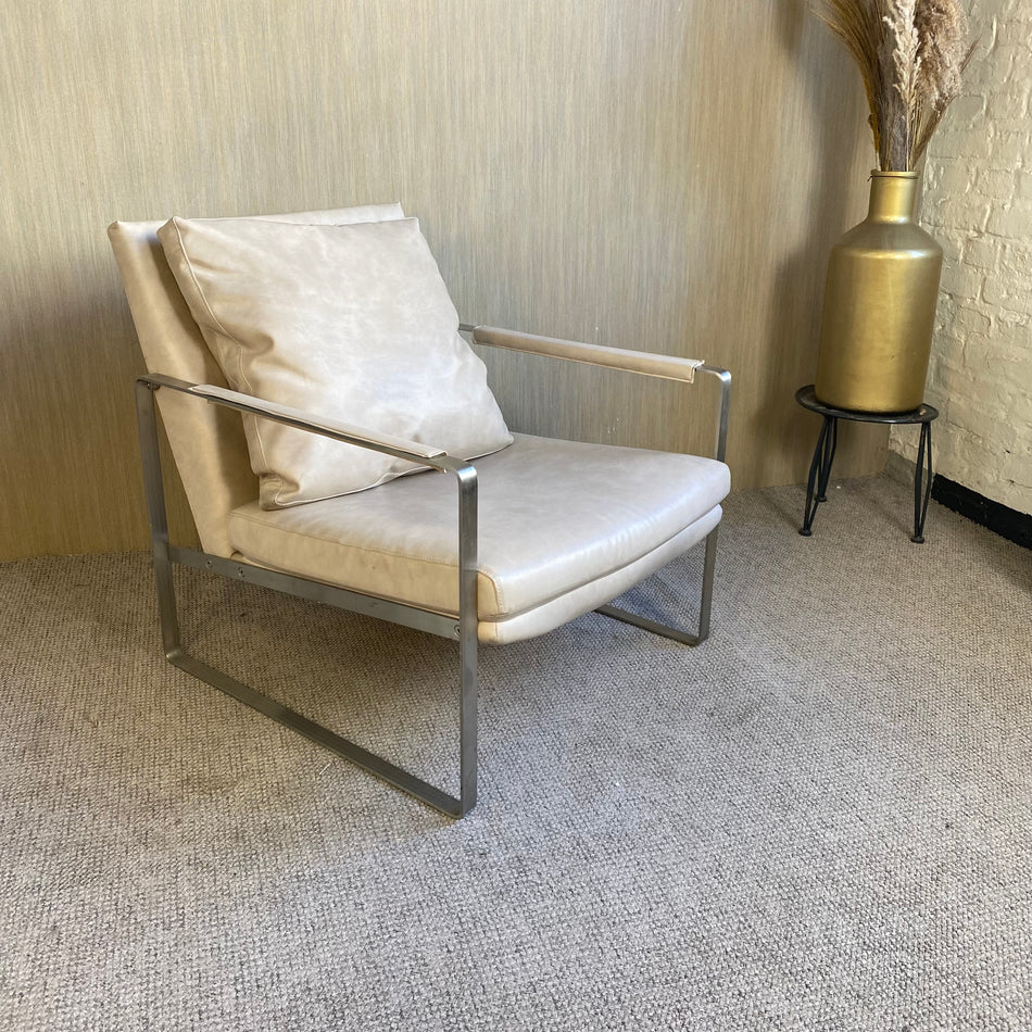 Camerich Leman Sessel gebraucht beige hell Leder Chrom Loungesessel