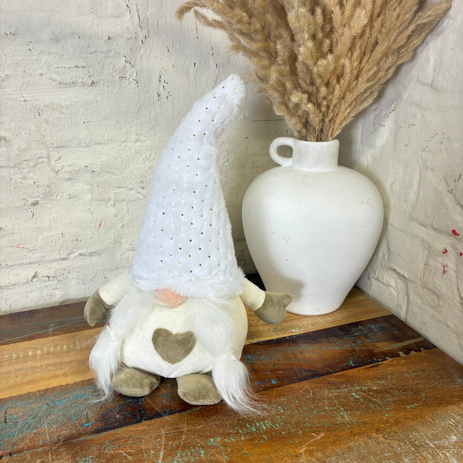 Deko Weihnachtswichtel mit Herz weiß/creme Stoff 39cm