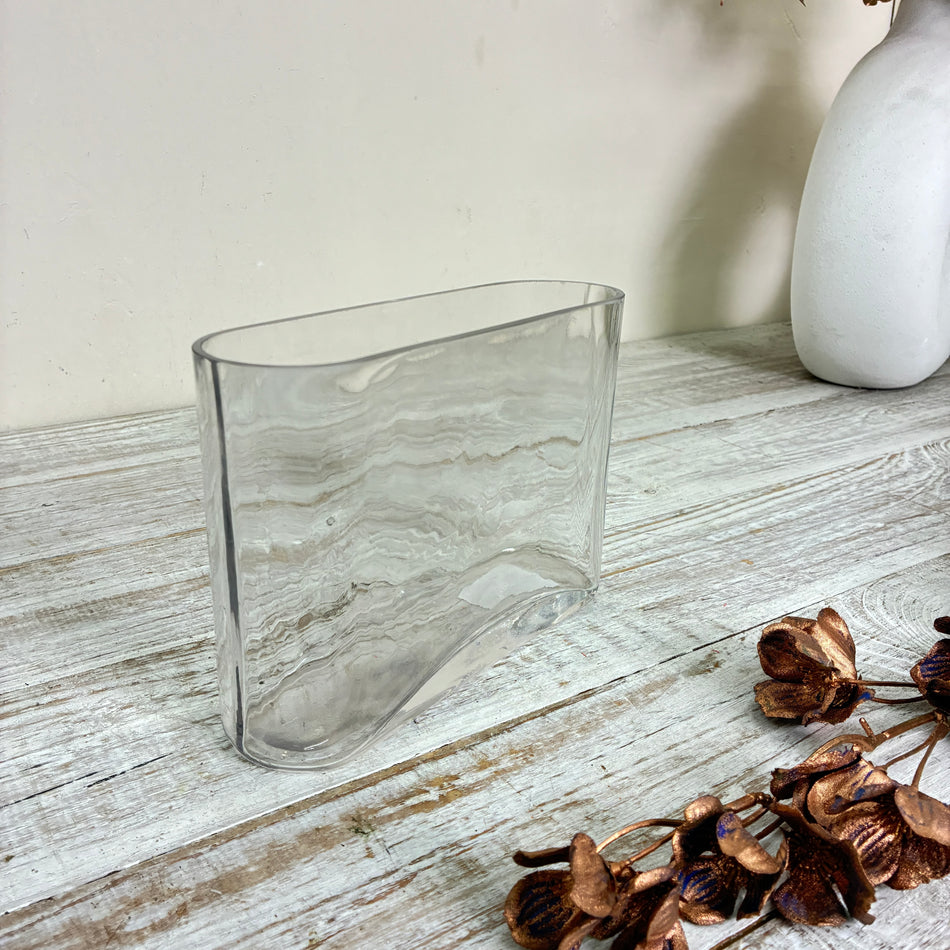Glasvase Oval Schiffchenform Tischvase Klarglas Transparent Vase Gebraucht