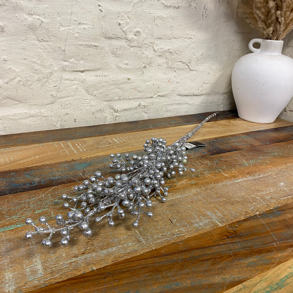 Countryfield Kunstzweig silbern Kunststoff Deko Pflanze Beeren