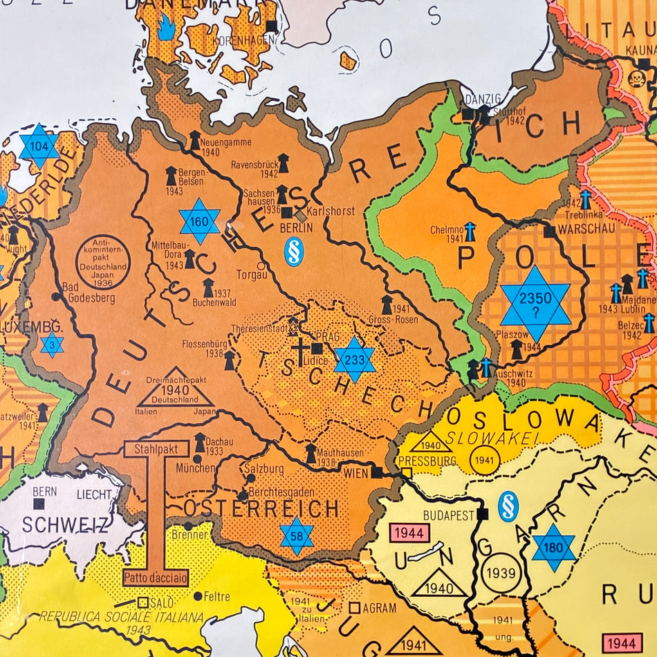 Vintage School Map – Europe – Expansion of Hitler’s Empire – History and Geography Teaching Chart, Justus Perthes, Roll Map, Used