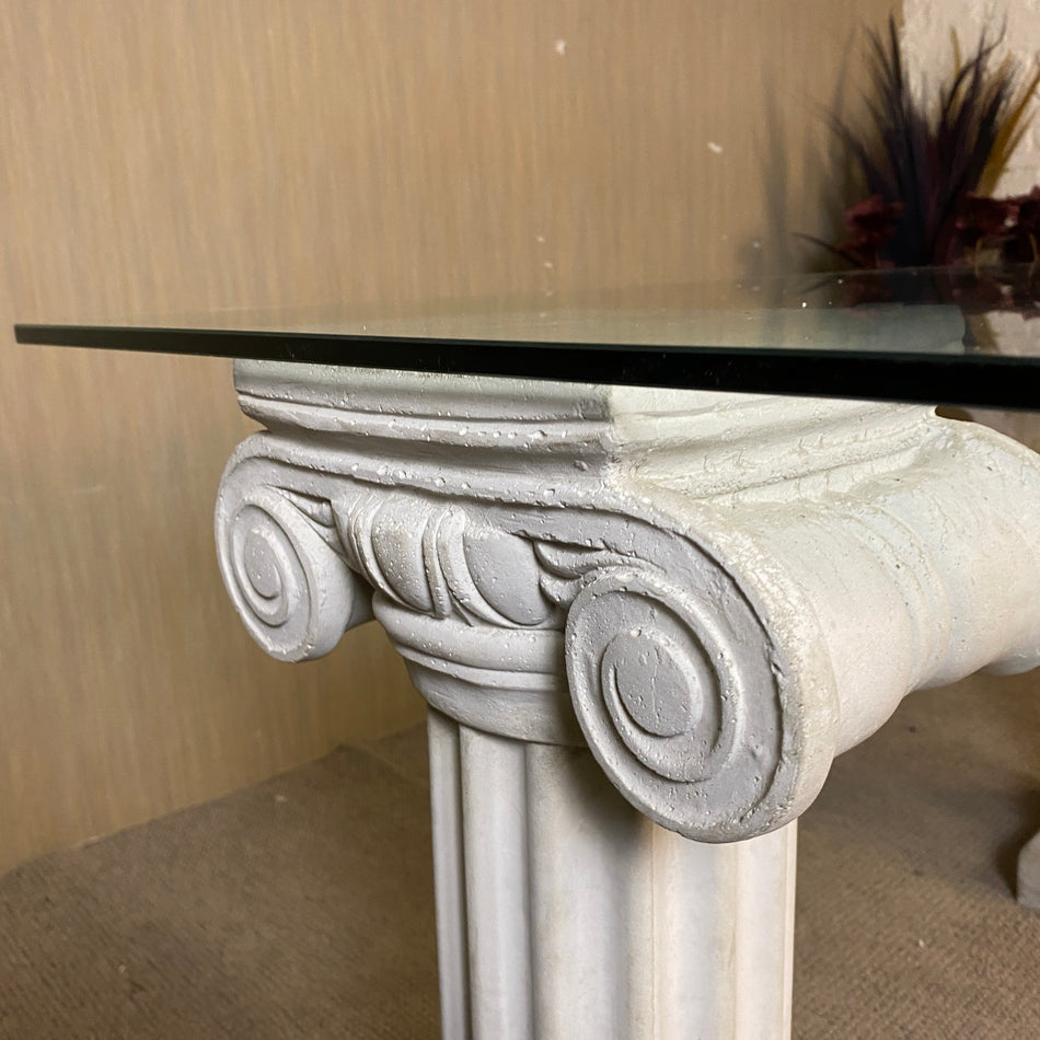Konsolentisch mit Steinsäulen & Glasplatte – klassisch elegant – gebraucht