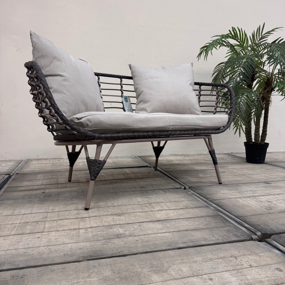 Outdoor Sofa Grau Rattan 2 Sitzer Gartensofa Couch