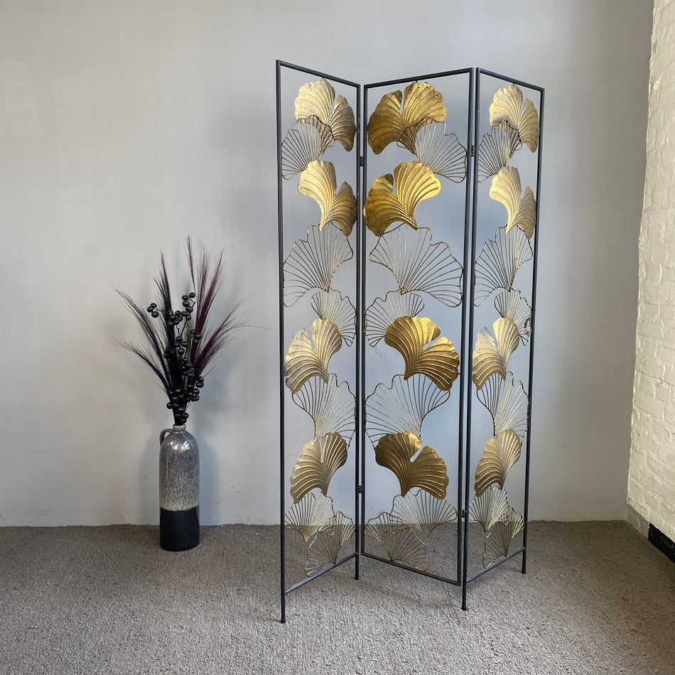 PTMD Nadesh Raumteiler golden schwarz Metall paravent 175cm