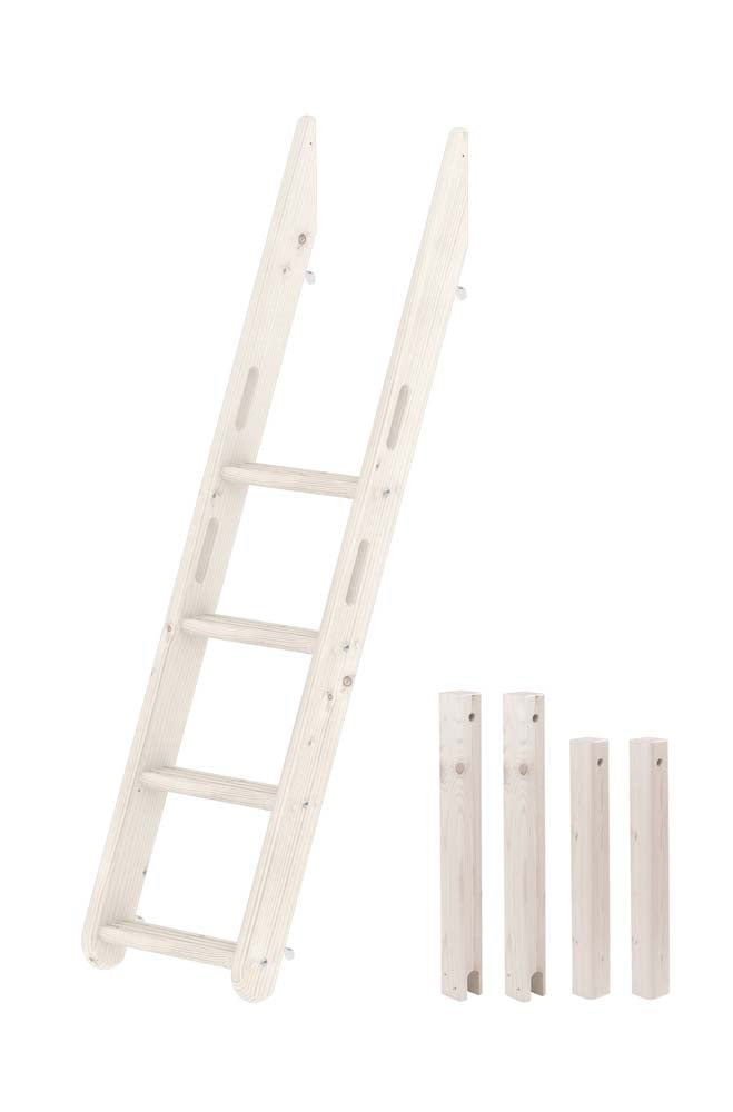 Schräge Leiter mit integrierten Griffen und Pfosten für 140/90cm Etagenbett, Weiss lasiert