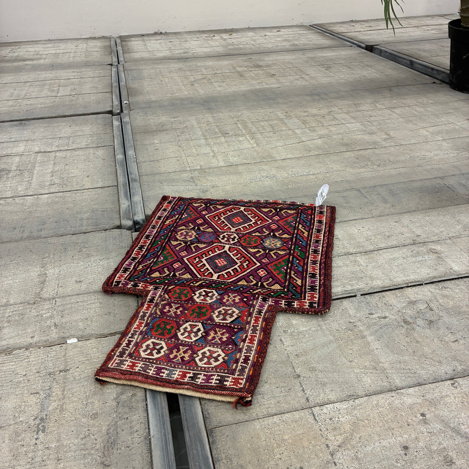 Orient Kelim 37x50cm Wandbehang Nomadentasche Satteltasche Bestickt Teppich Gebraucht