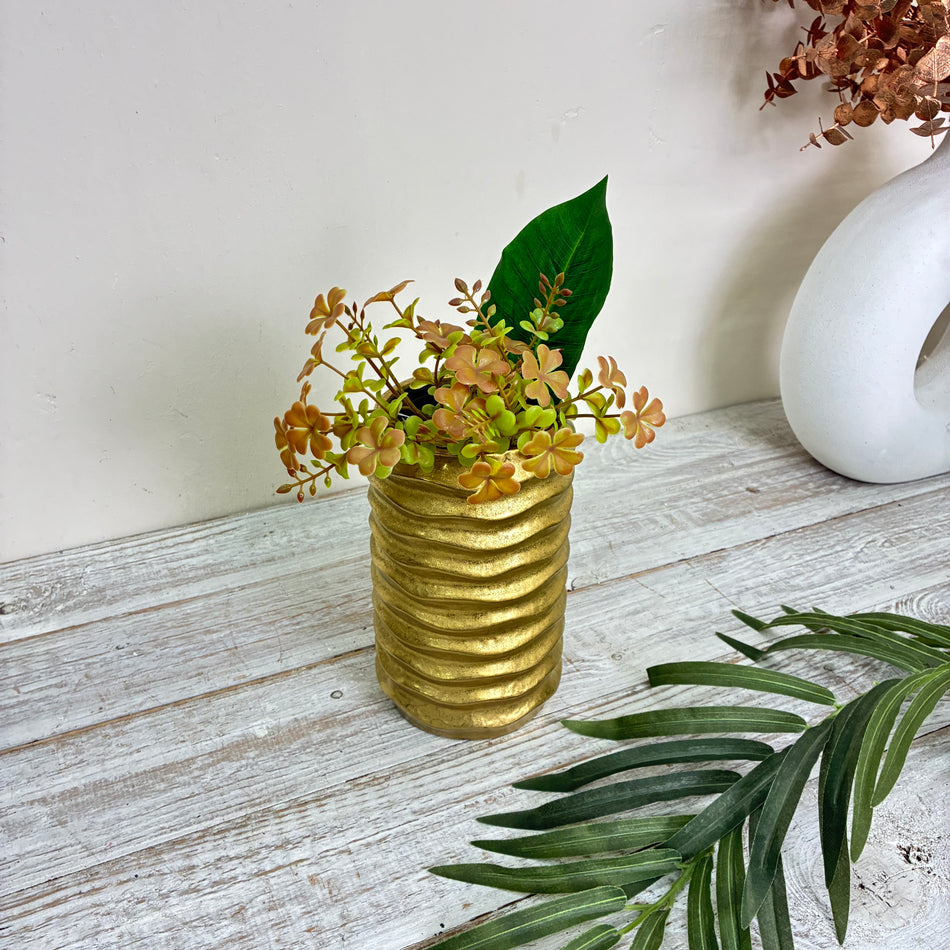 PTMD Lodas Blumentopf Gold Vase Strukturierte Rillenform Deko
