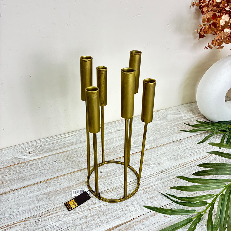 PTMD Kerzenhalter Baddu 6-armig Messing Gold Metall Modern Kerzenständer