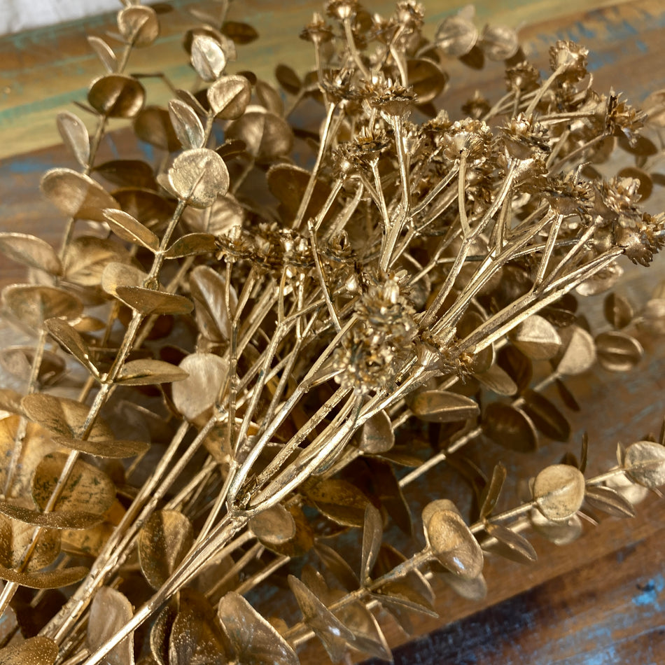 Künstlicher Zweig Silk Dry Bündel Eukalyptus golden