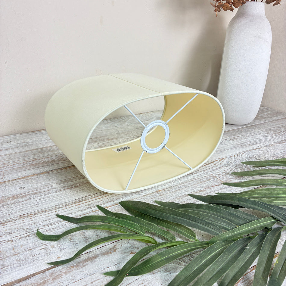 Lampenschirm Oval Stoff Creme Hellgelb Gebraucht