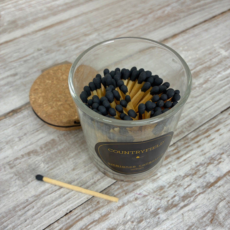 Countryfield Glas mit schwarzen Streichhölzern Kork Urban Deko