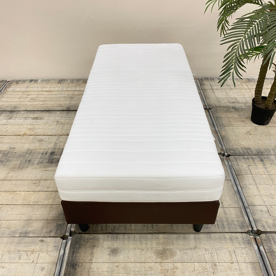 Boxspringbett 90x200 Braun Kunstleder Inkl. Federkern Matratze Bett Gebraucht