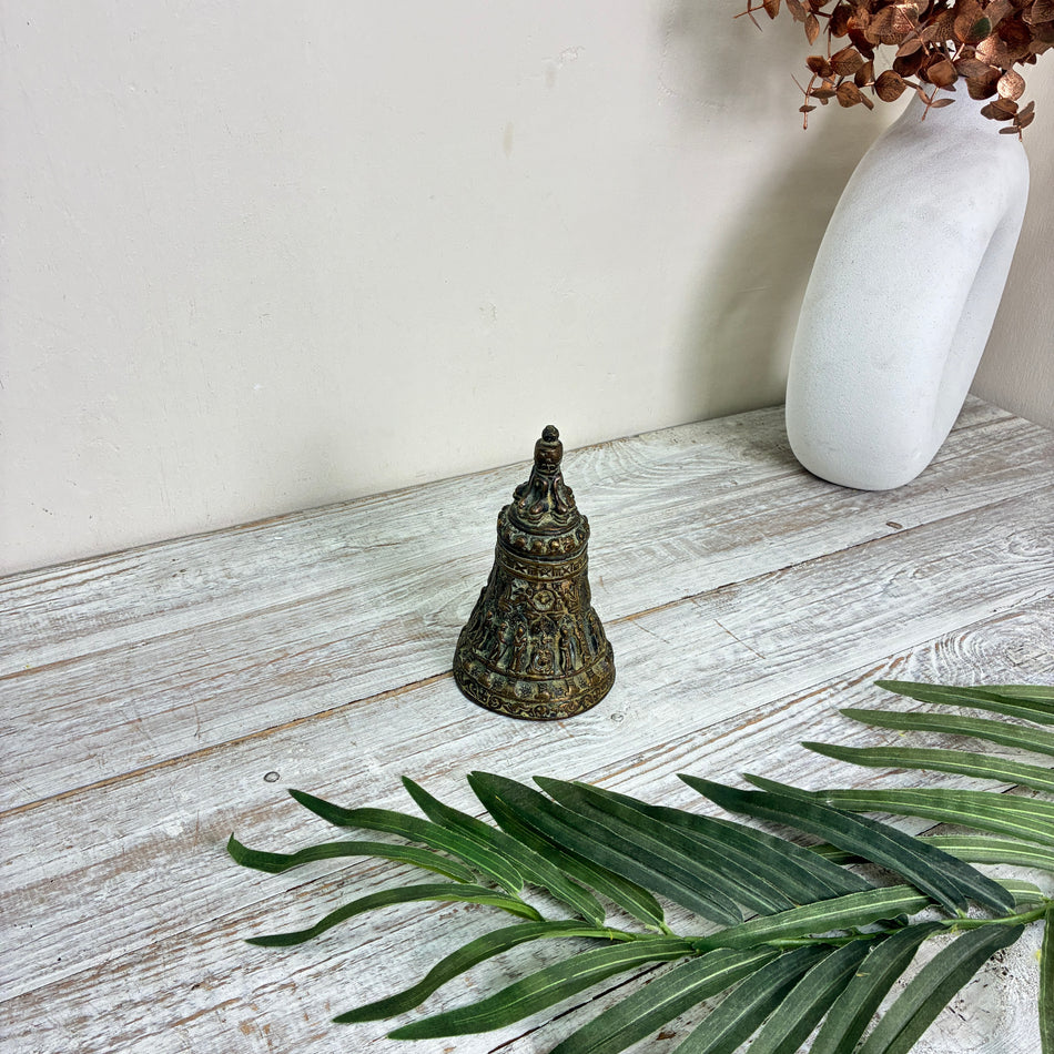 Antike Tischglocke Handglocke Bronze Messing Relieffiguren Deko Gebraucht