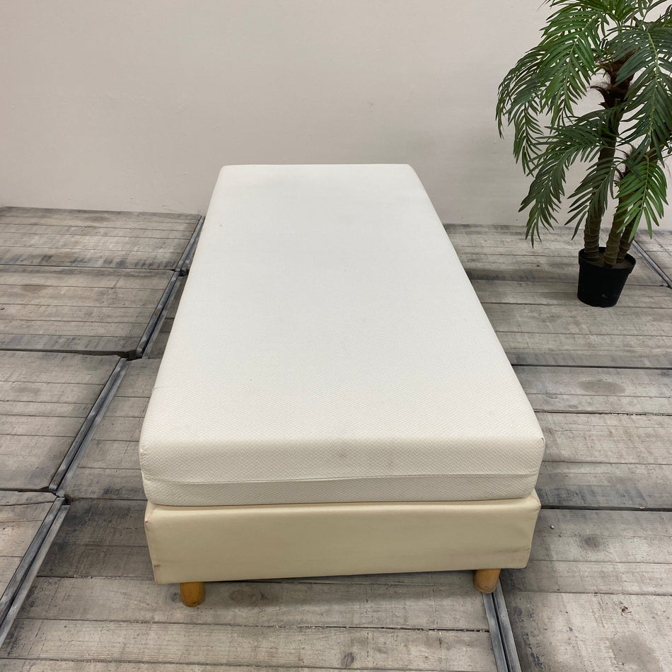Boxspringbett 90x200 Creme Leder mit Matratze Bett Gebraucht