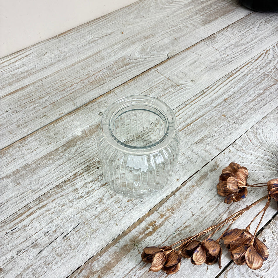 Glasvase Rillenglas Bauchige Minivase Gefäß Klarglas Tischdeko Deko Gebraucht