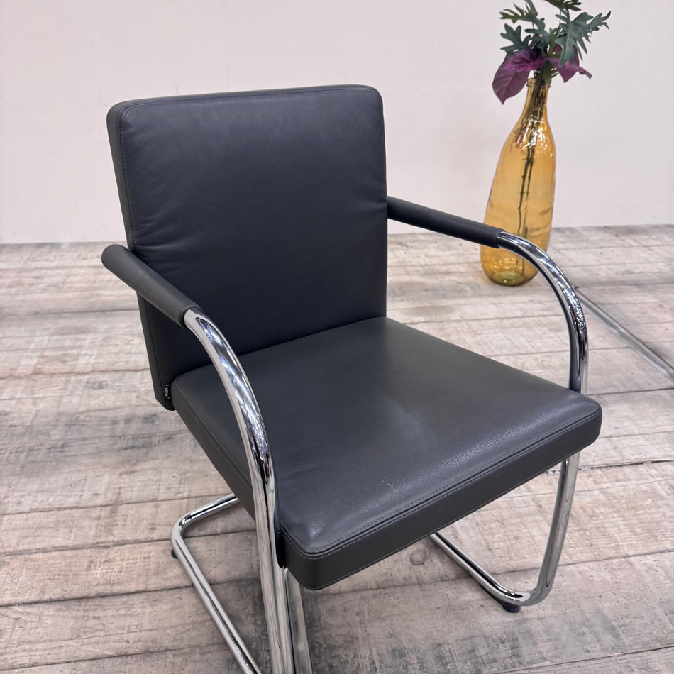 Vitra Visavis Freischwinger Dunkelgrau Leder Design Klassiker Büro Stuhl gebraucht