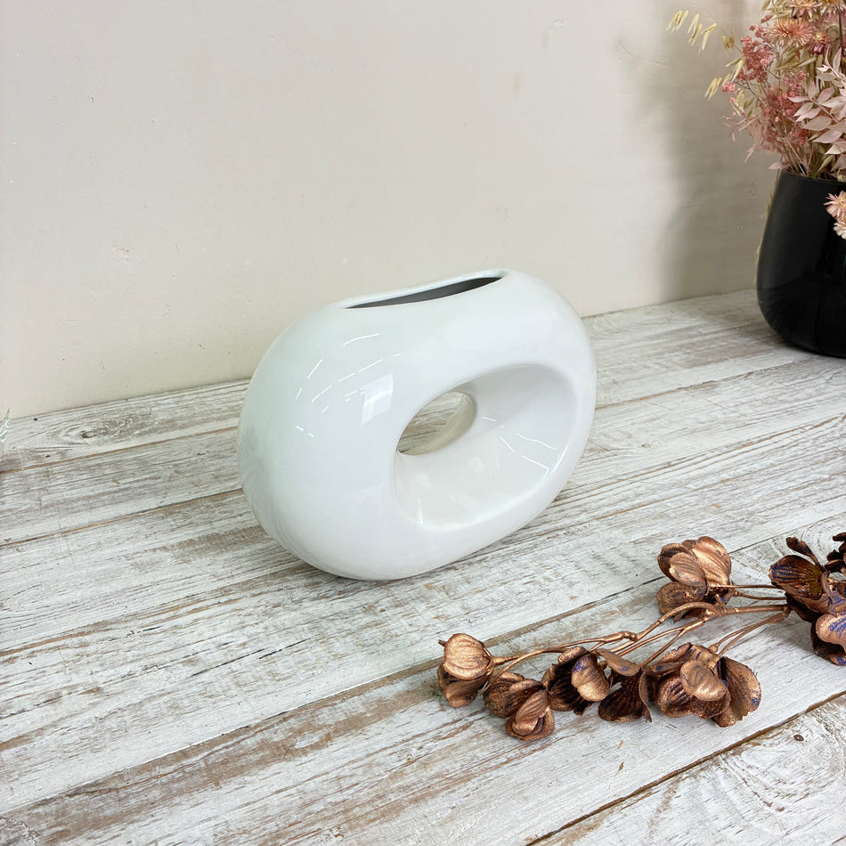 Designervase Ringvase Keramik Weiß Glänzend Tischdeko Deko Gebraucht