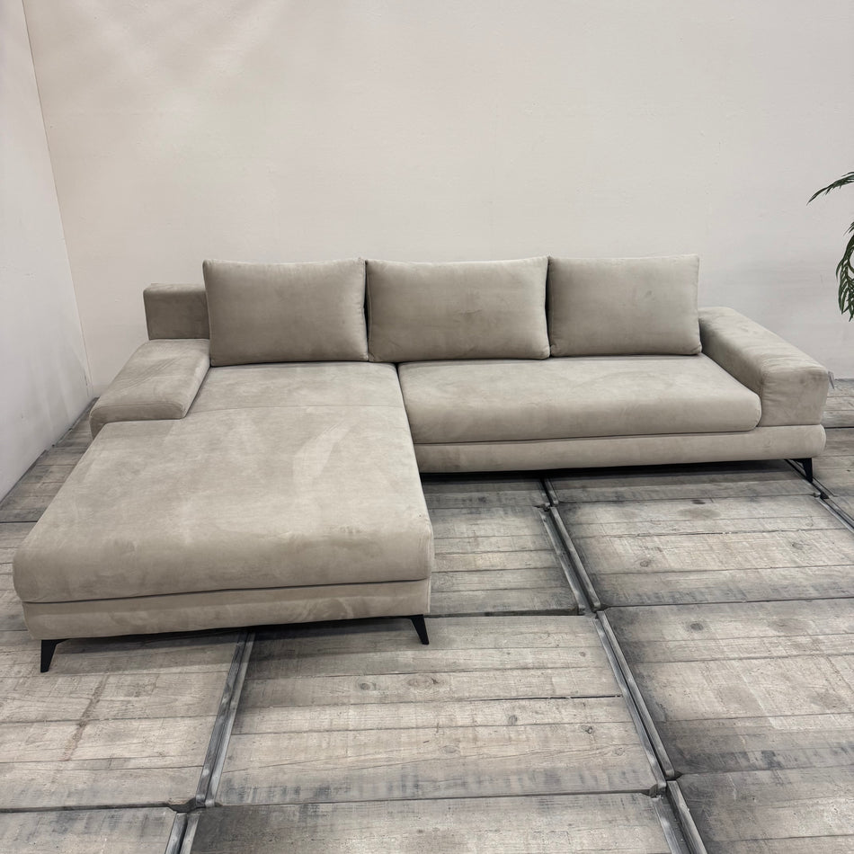 Design Ecksofa Beige Grau L-Form Sofa Couch Wohnlandschaft