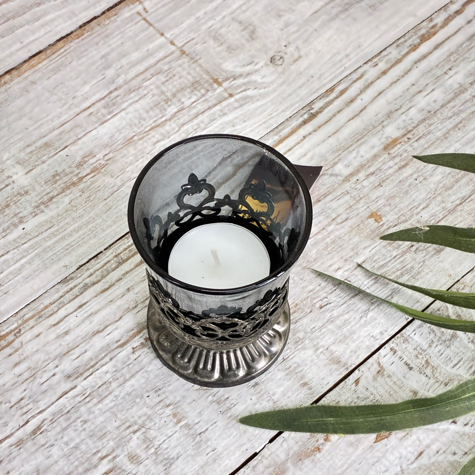 PTMD Decoritz Teelichthalter grau Rauchglas Orientalisch Vintage Deko