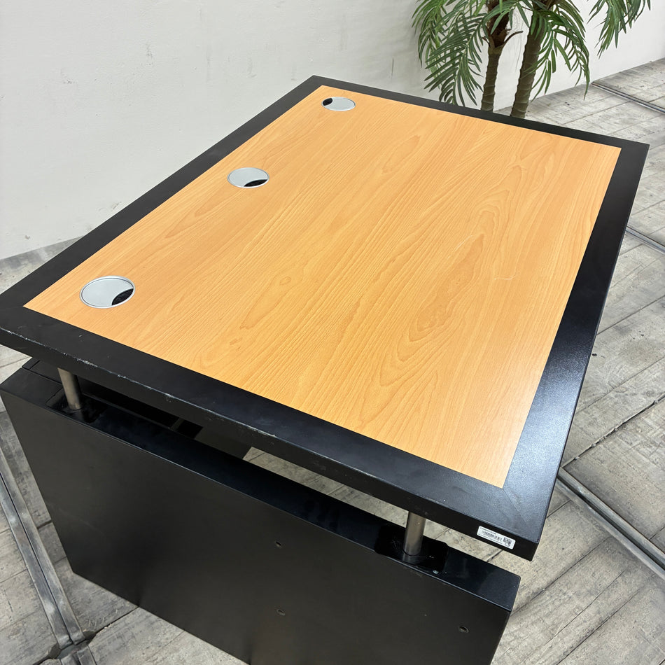 Schreibtisch 120x90 Holz Braun Schwarz Büro Wangenschreibtisch Tisch Gebraucht