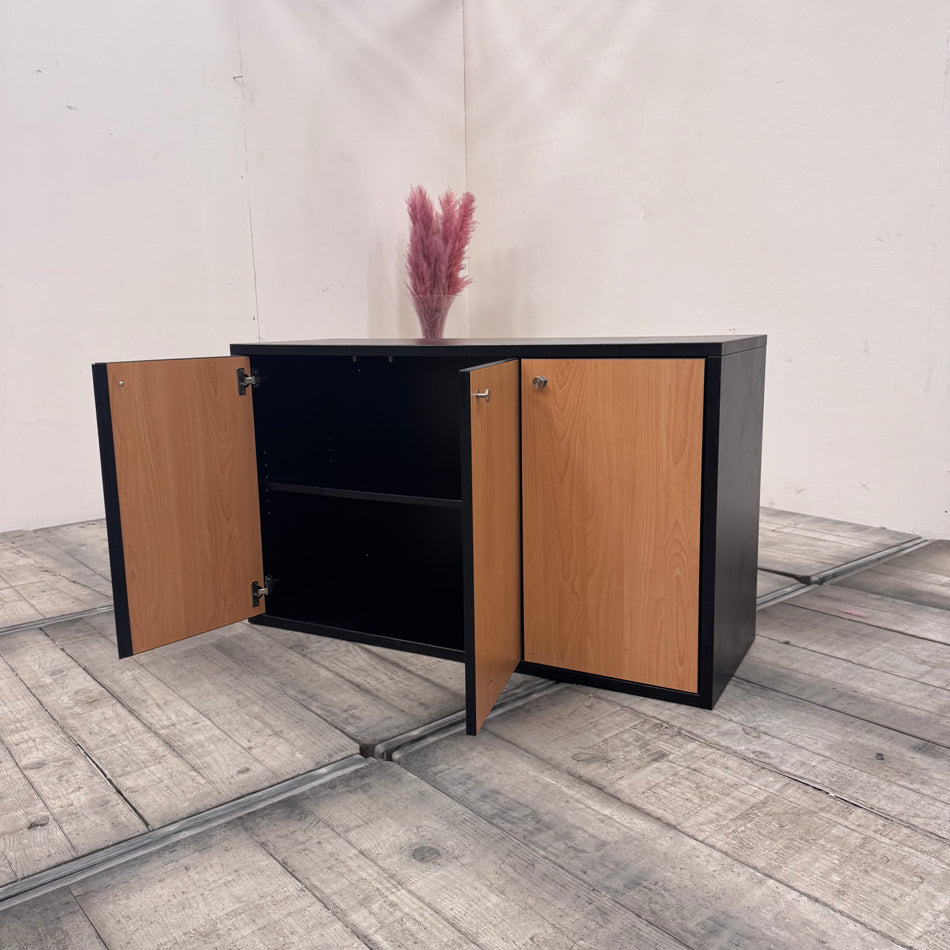 Aktenschrank Schwarz Braun Holz Mit 4 Fächern Büro Schrank Gebraucht