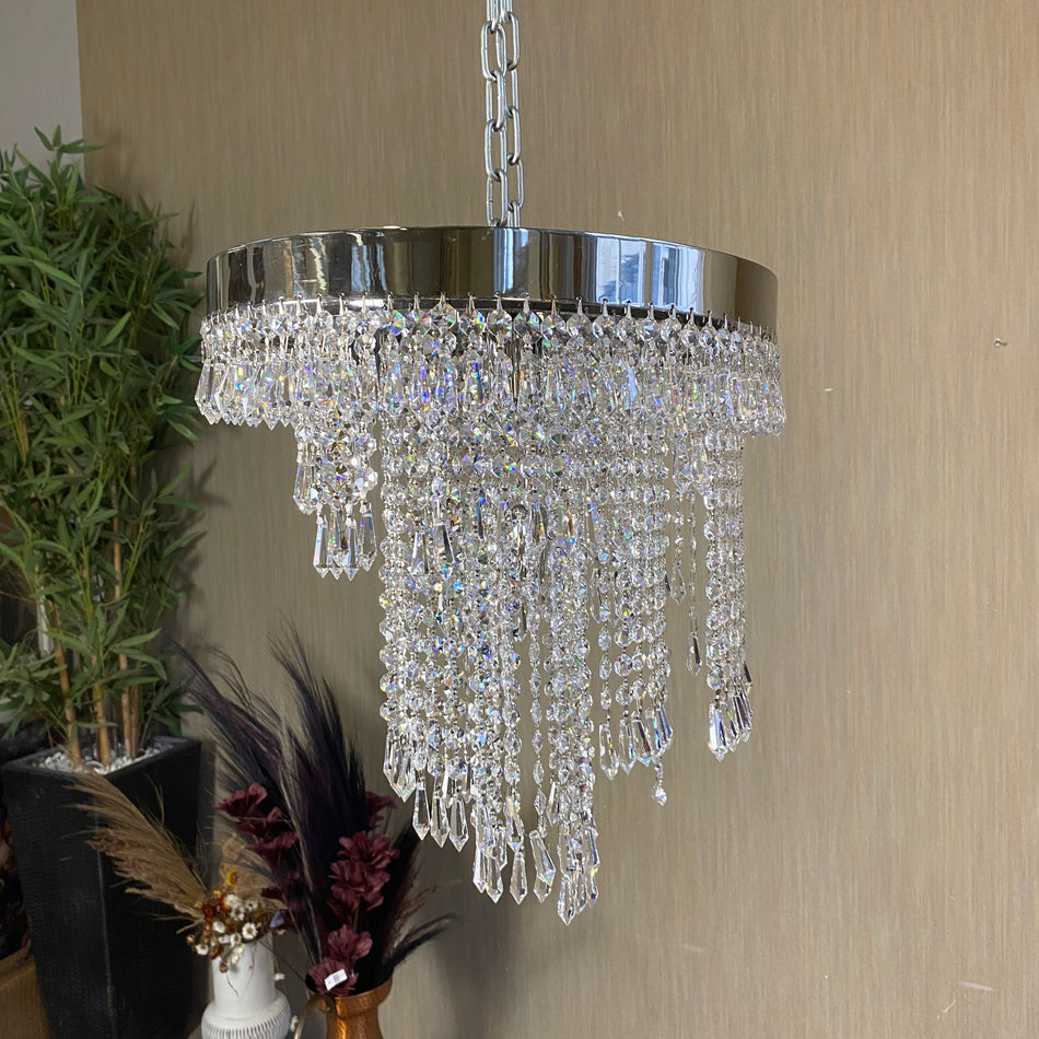 Chrom Deckenleuchte mit Kristallbehang – Lampe Algier