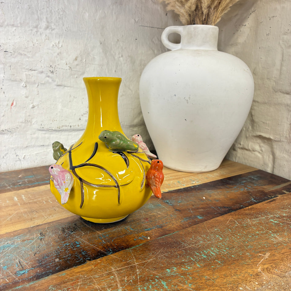 Vase gelb Keramik Vogel Blumenvase Deko Mini