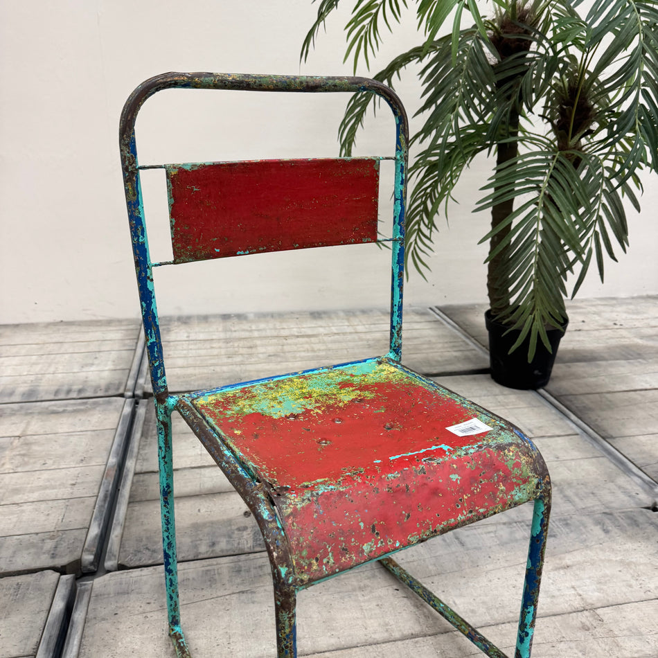 Vintage Stuhl Rot Türkis Metall Industrial Shabby Chic Gebraucht