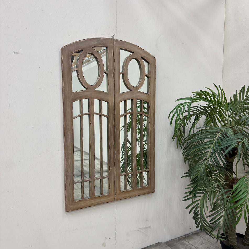 Wandspiegel Fensteroptik Braun Beige Holz Glas Wanddekoration Deko