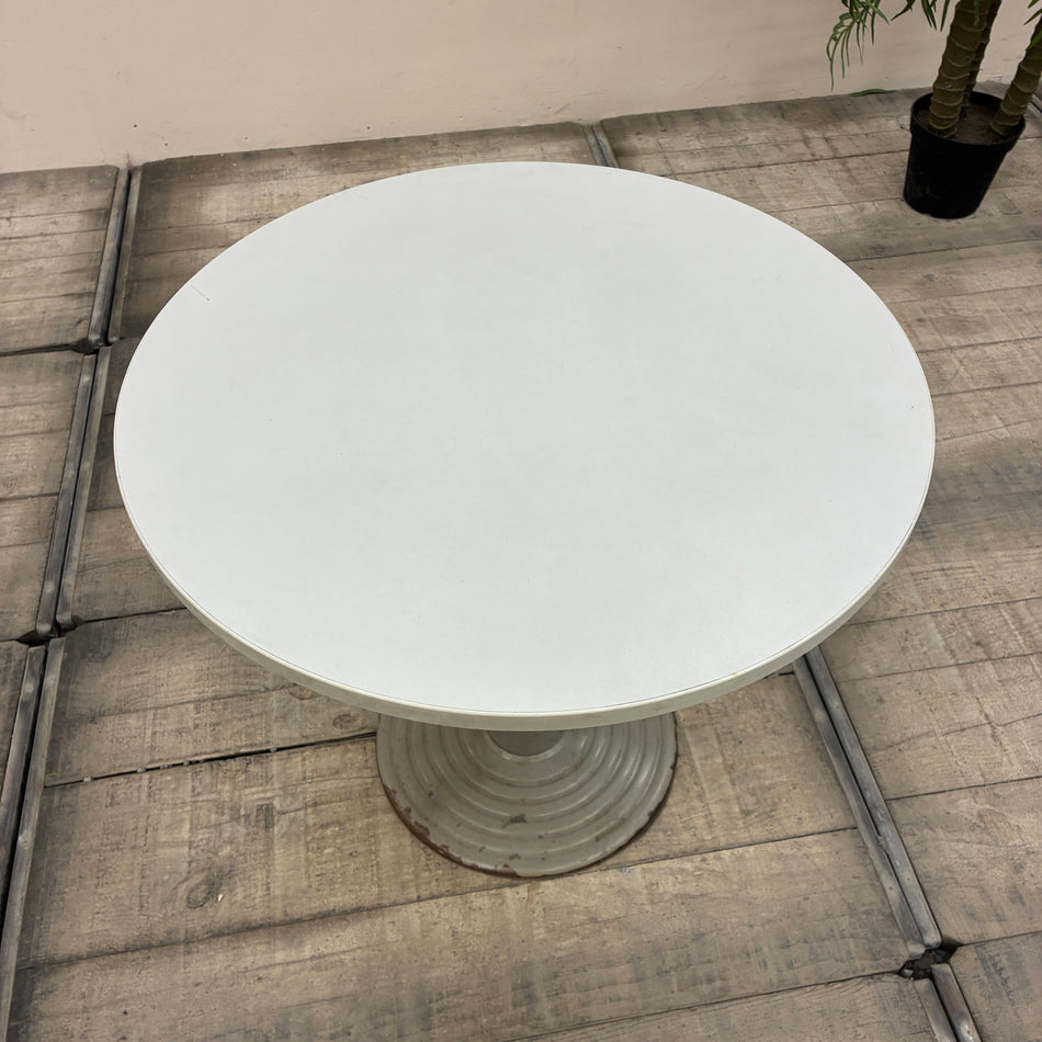 Bistro Table Round 80cm Gray White Metal Pedestal Base Table Used