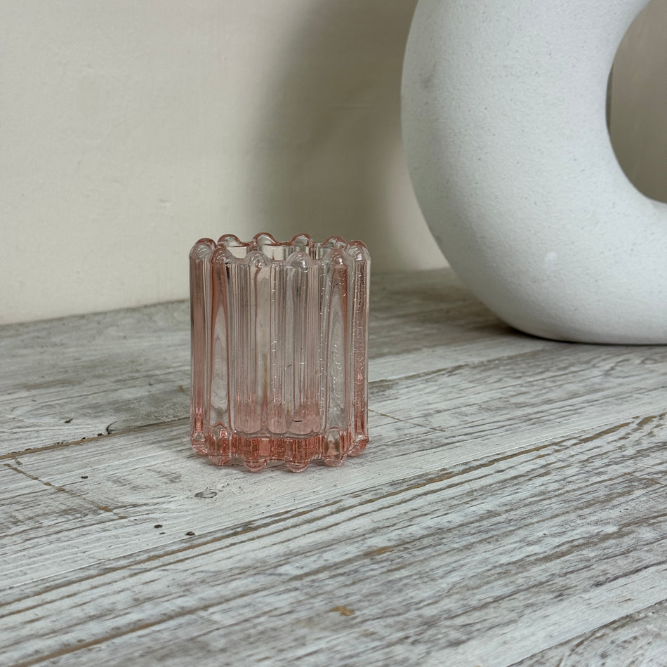 Windlichthalter Teelichthalter Rillen Glas Rosa Altrosa Tischdeko Deko Gebraucht