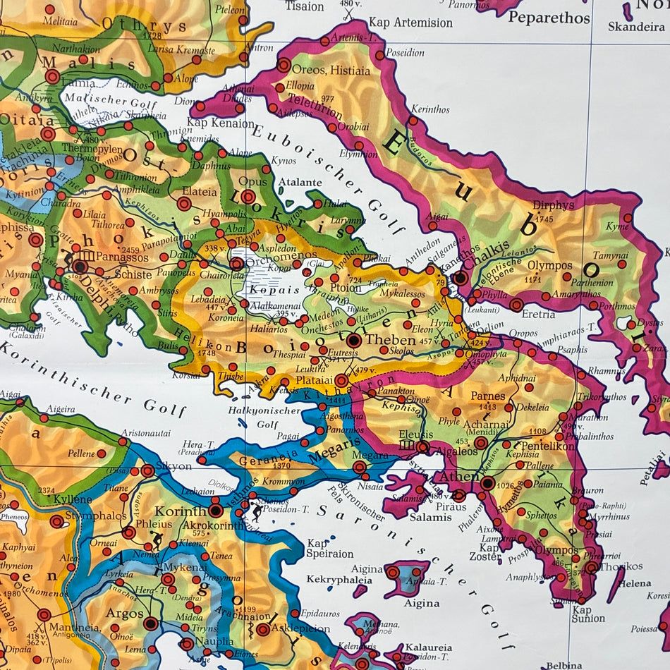 Vintage School Map – Classical Greece – Geography Educational Chart Velcro Perthes Roll Map Used
