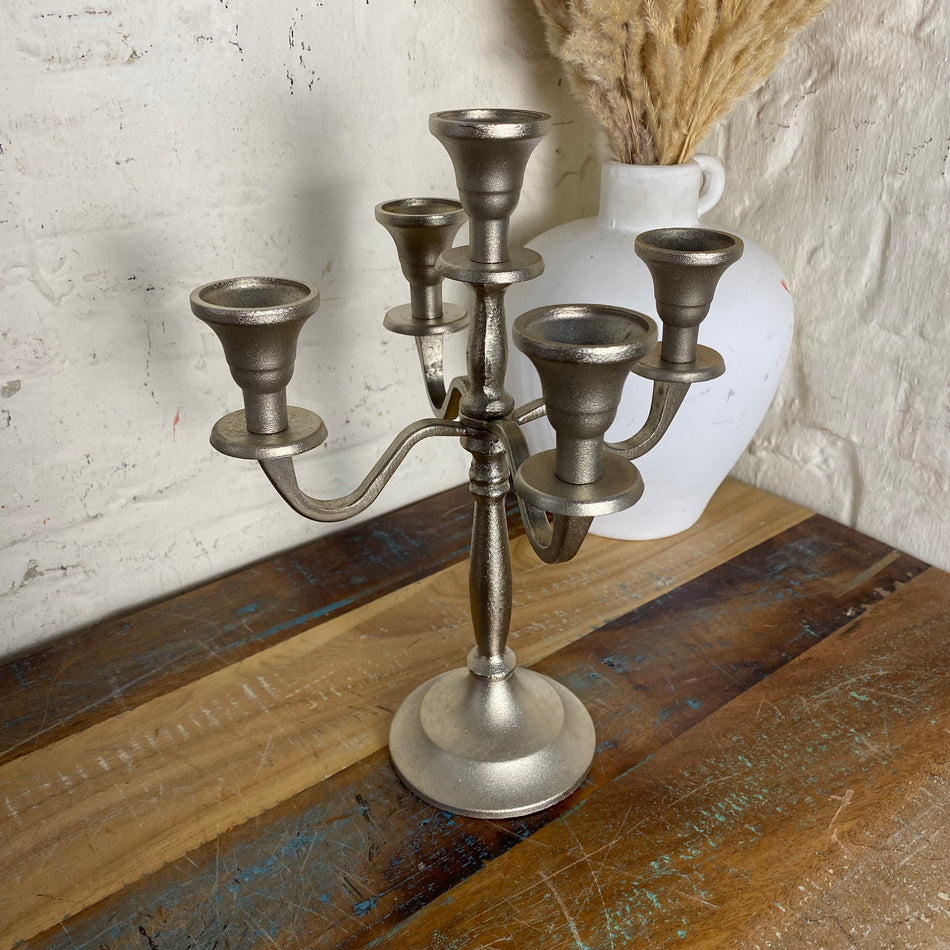 Kerzenhalter silberfarben Aluminium 28cm Kerzenständer Deko