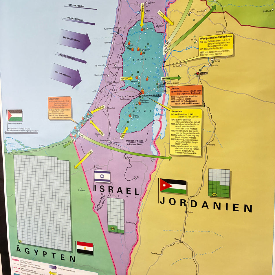 Vintage School Map – Reconciliation in the Middle East? – Political Geography Teaching Chart Velcro Perthes Roll-up Used