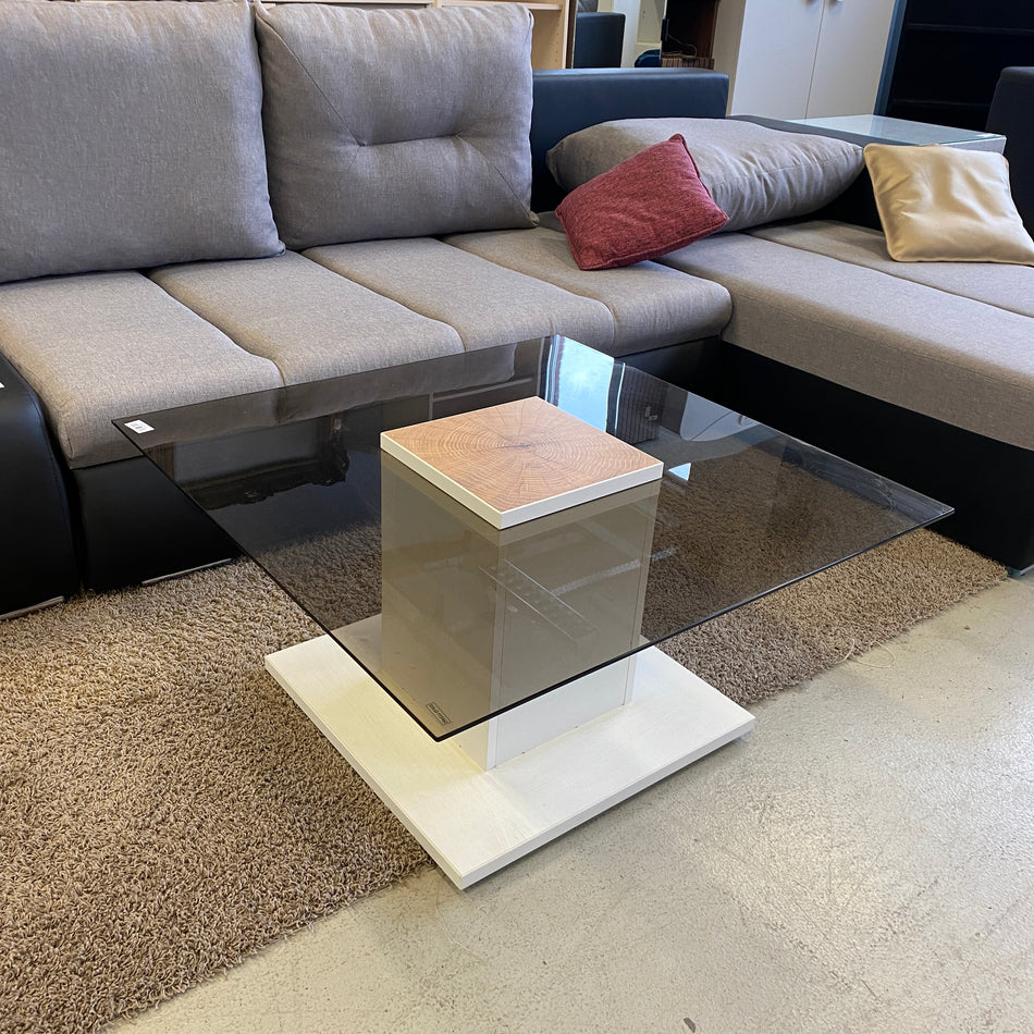 Moderner Couchtisch mit Rauchglasplatte & Holz Dekor – stylisch & stabil Tisch