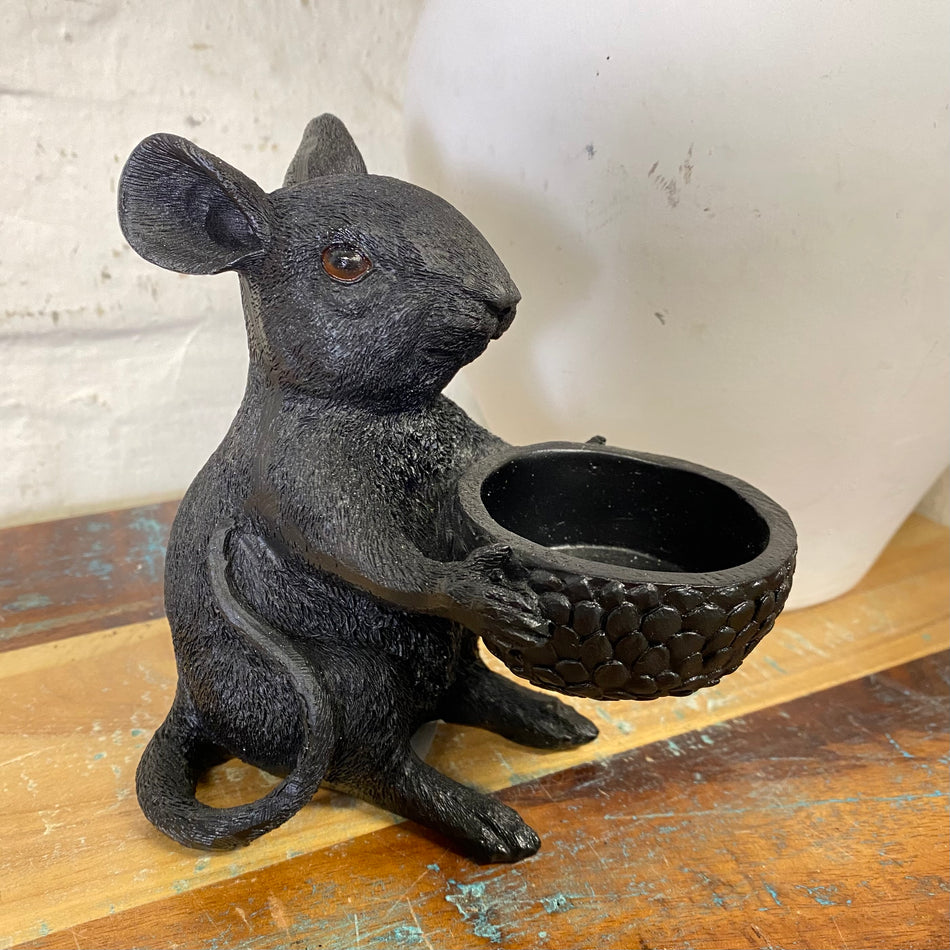 Teelichthalter Maus schwarz Kunststoff 12,5cm
