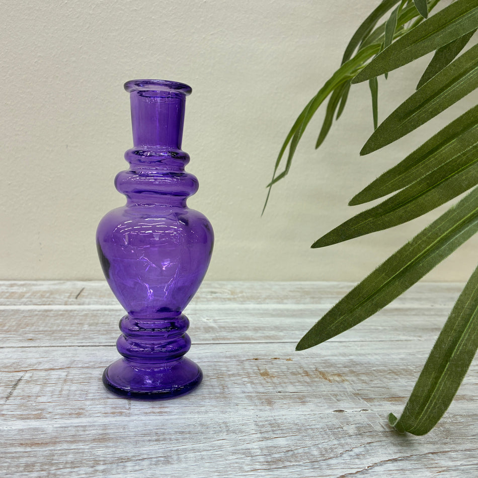 Vase Lila Glas Geriffelt Deko Kerzenhalter Retro 15,5cm