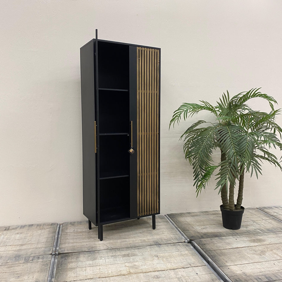 PTMD Sayan Schrank Schwarz Holz Gold Industrial Kleiderschrank