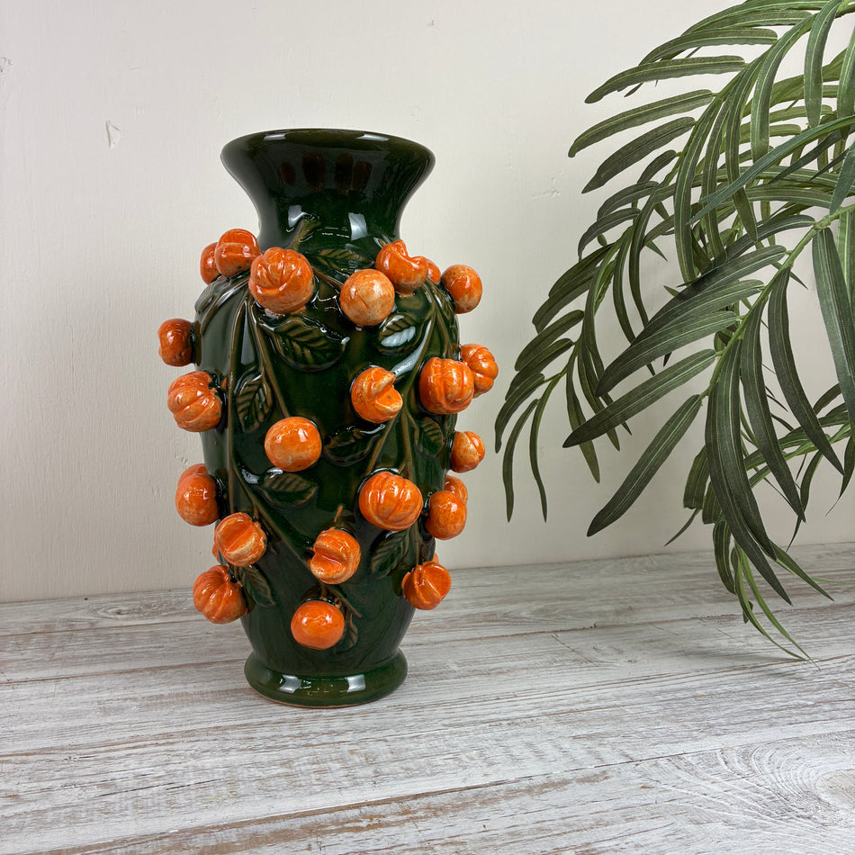 PTMD Keramikvase Grün Orange Früchte Relief Vase Dekoration