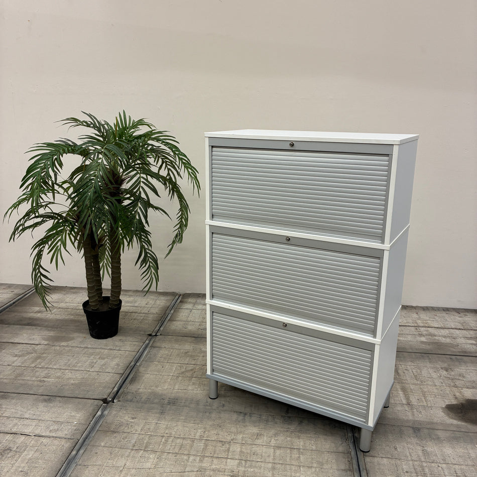 IKEA Effektiv Büroschrank 3 Fächer Rollladenschrank Weiß Silber Highboard Gebraucht