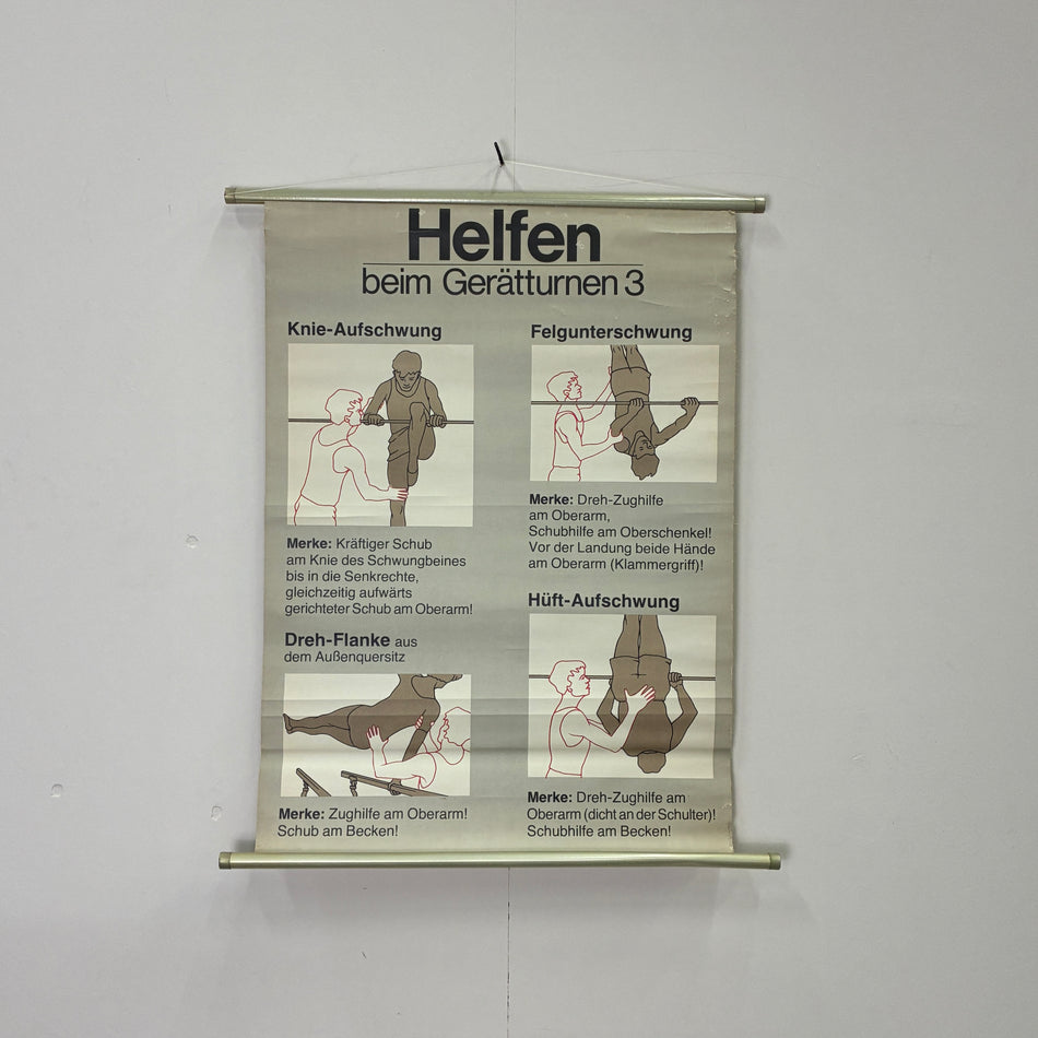 Vintage Schulkarte Helfen beim Gerätturnen 3 Sport Turnen Rollbild Lehrtafel Wanddeko